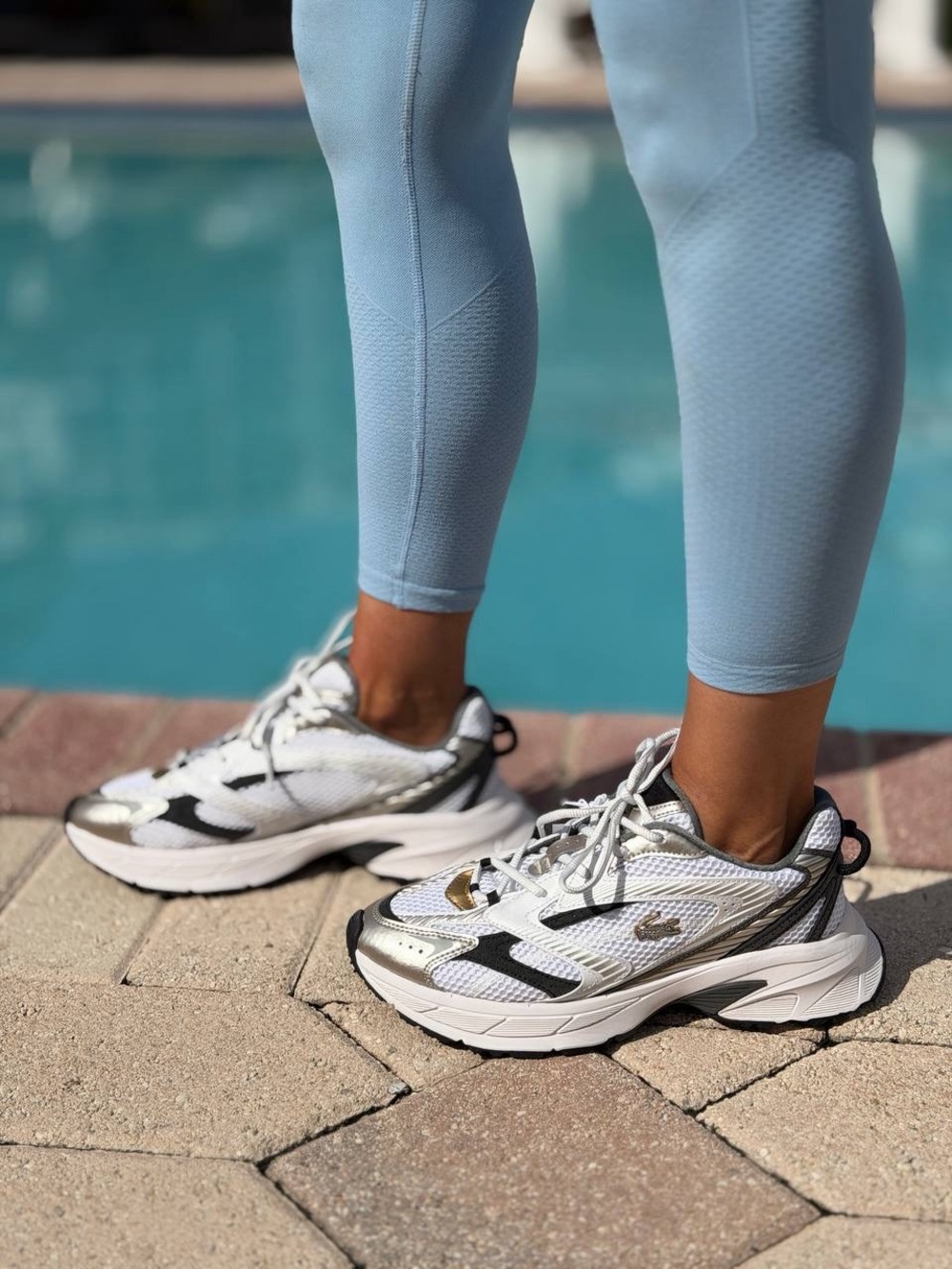 Lacoste Chunky Runner Sneakers White Silver Y2K Dad Shoes NWT